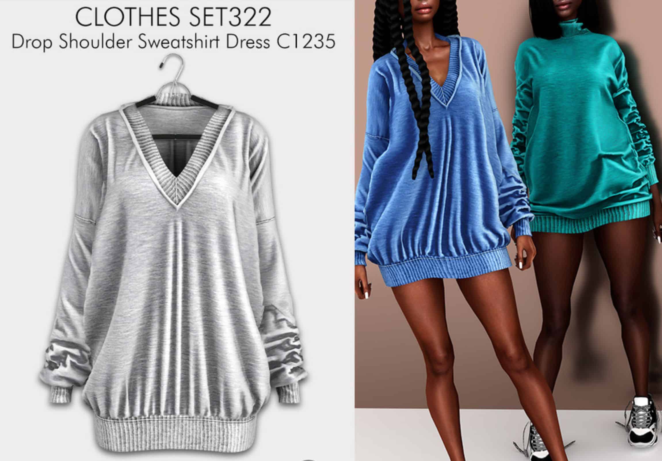 Drop Shoulder Sweatshirt Dress - Sims 4 Mod Download Free